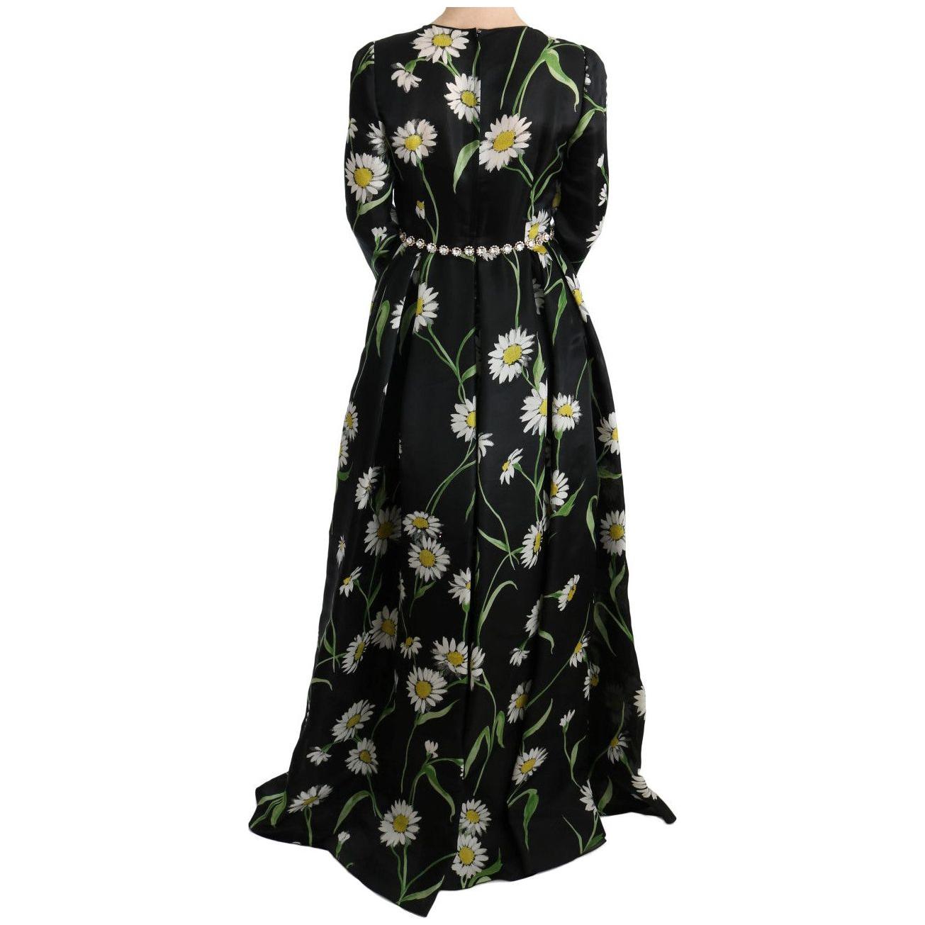 Dolce & Gabbana Multicolor Silk Sunflower Print Long Maxi Dress