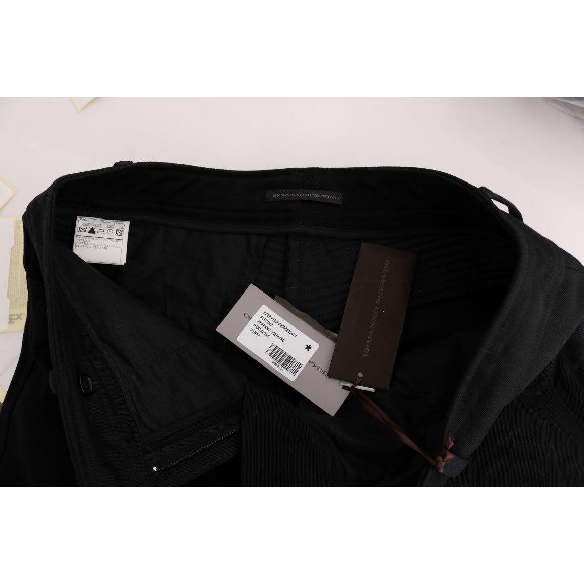 Ermanno Scervino Black Cotton Slim Fit Casual Pants