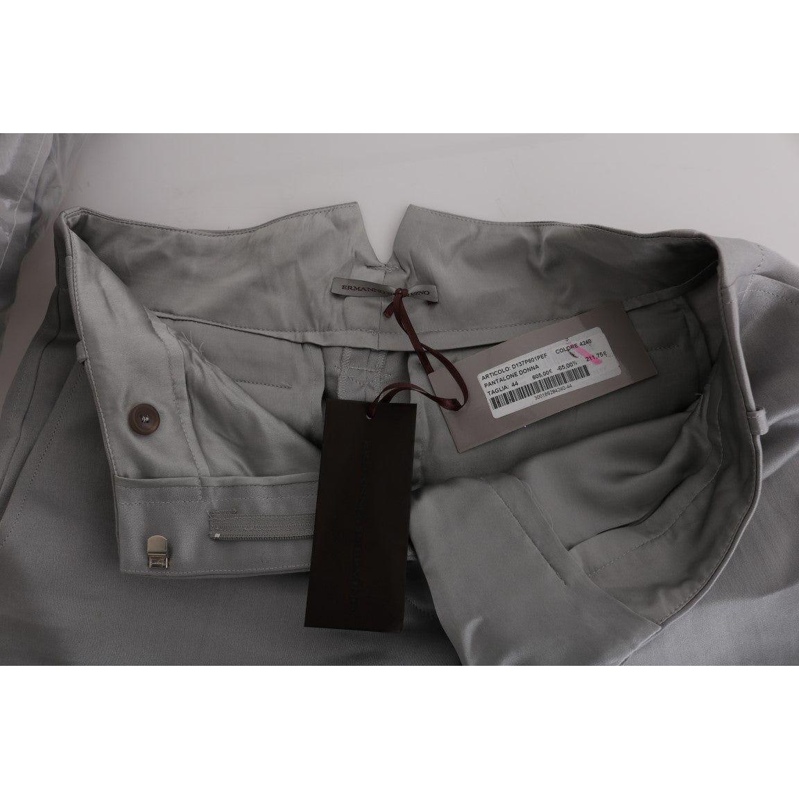 Ermanno Scervino Gray Silk Cropped Casual Pants