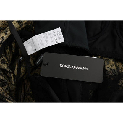 Dolce & Gabbana Black Yellow Crystal Lace Shift Dress