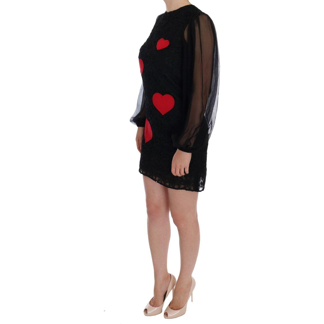 Dolce & Gabbana Elegant Black Lace Heart Applique Shift Dress Dolce & Gabbana