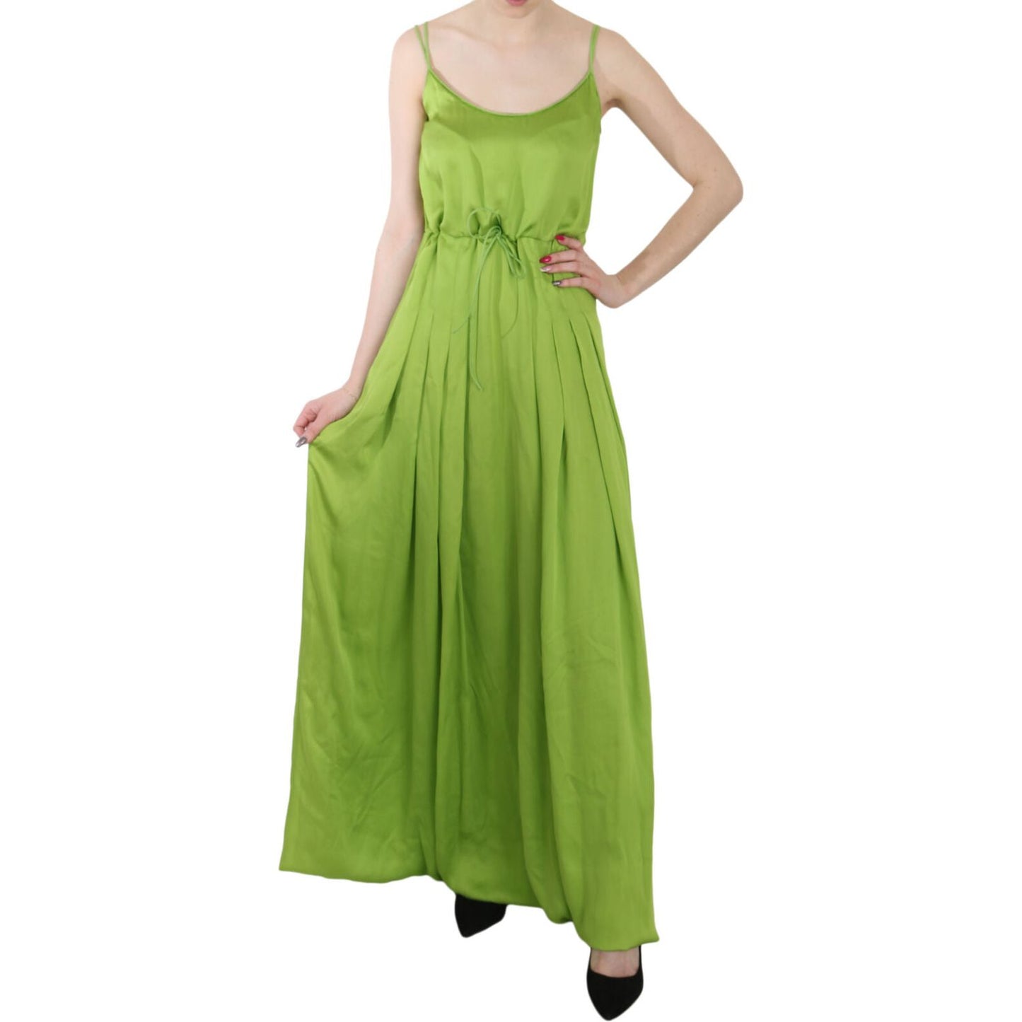 Dsquared² Green Spaghetti Strap Long A-line Pleated Dress Dsquared²