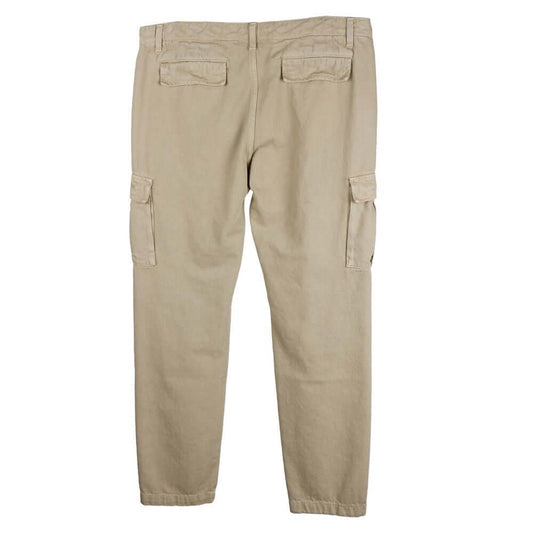 Comme Des Fuckdown beige cotton men's trousers with oversized cargo pockets, back view, embodying bold Italian streetwear style.
