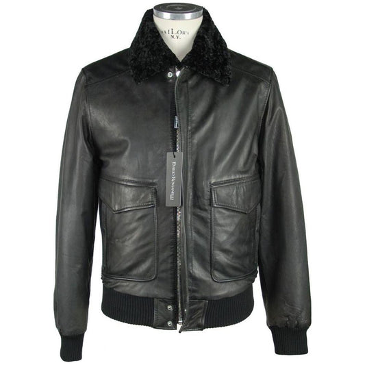 Emilio Romanelli Sleek Black Leather Zip Jacket Emilio Romanelli