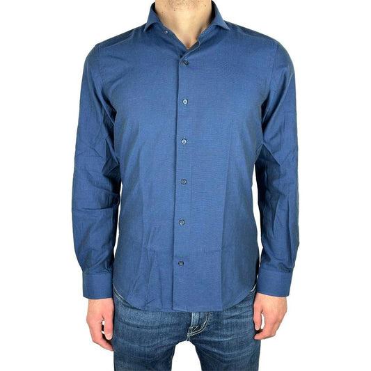 Made in Italy Elegant Milano Solid Blue Oxford Shirt Made in Italy