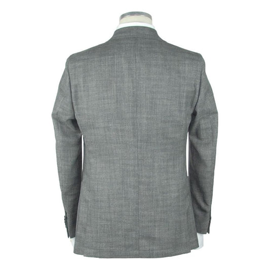 Emilio Romanelli Elegant Gray Slim Wool-Linen Blend Blazer Emilio Romanelli