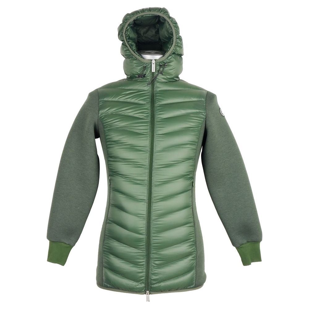 Centogrammi Elegant Hooded Long Down Jacket in Dark Green Centogrammi