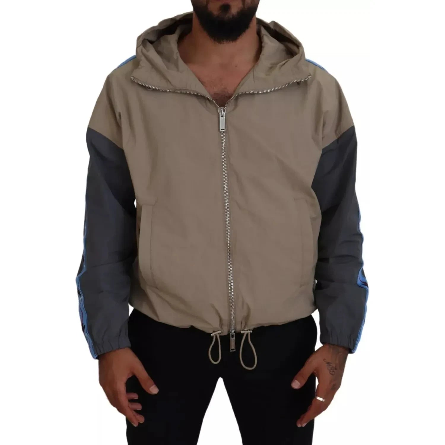 Dsquared² Brown Gray Sleeves Hooded Full Zip Jacket