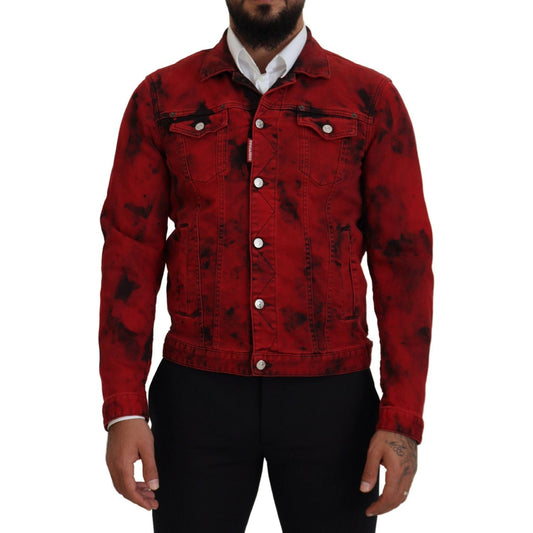 Dsquared² Red Black Tie Dye Collared Men Denim Jacket Dsquared²