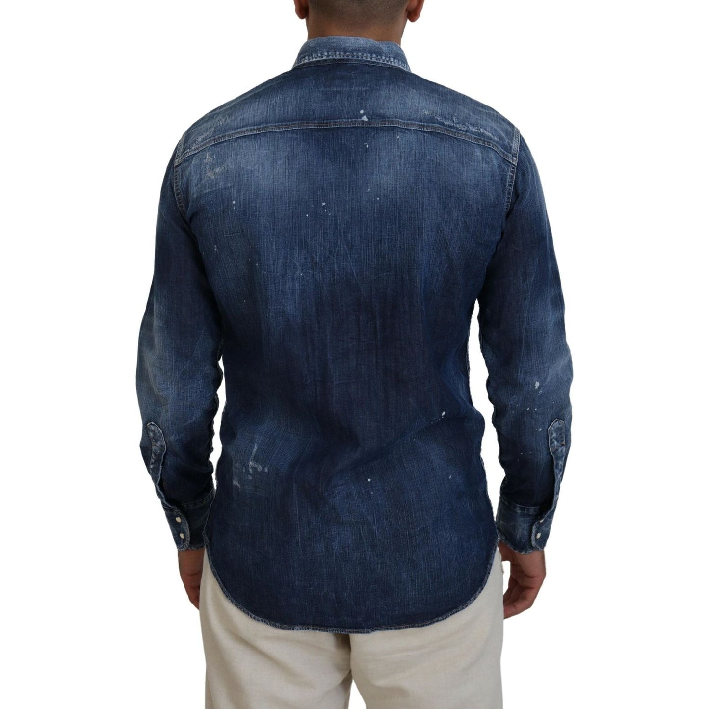 Dsquared² Blue Washed Collared Men Casual Long Sleeves Shirt Dsquared²