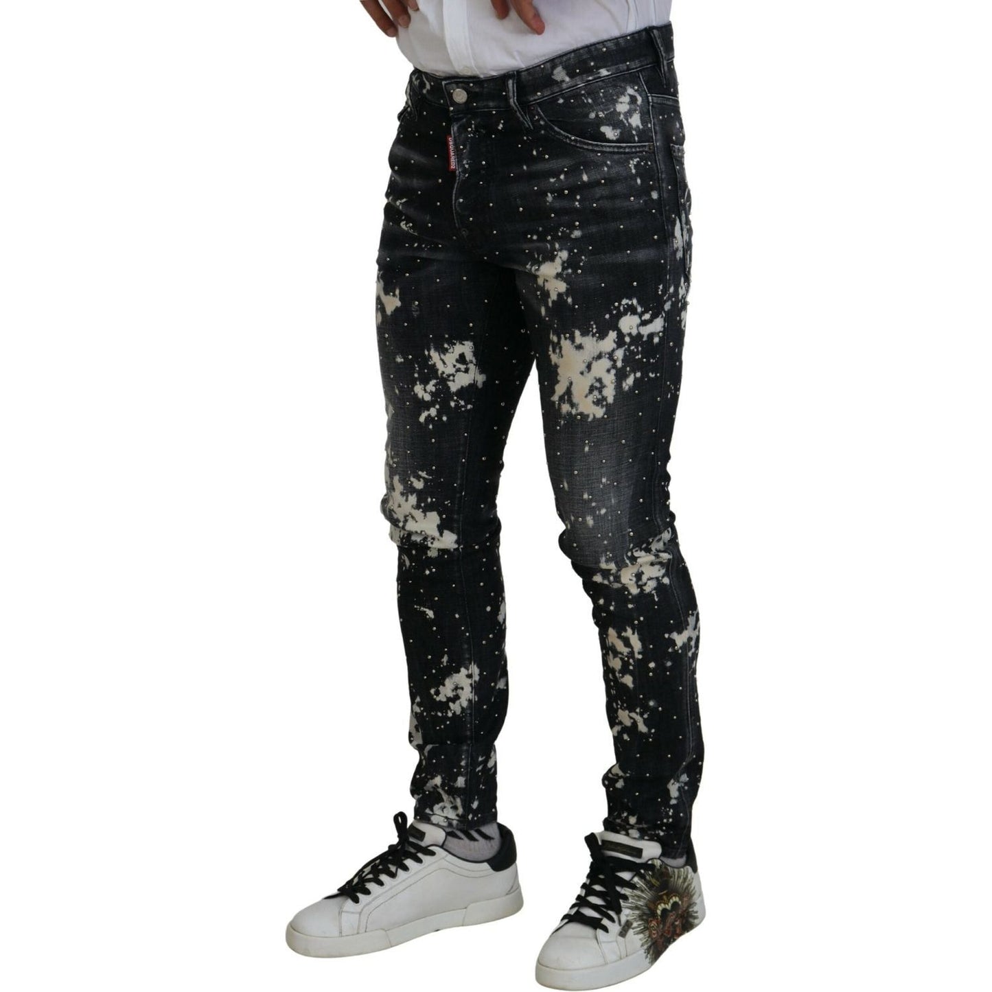 Dsquared² Black Washed White Color Splash Casual Denim Jeans Dsquared²