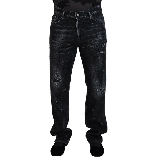 Dsquared² Black Crystal Embellished Tattered Denim Jeans Dsquared²