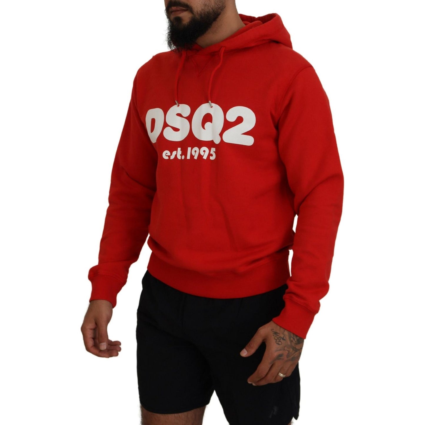 Dsquared² Red Cotton Hooded Printed Men Pullover Sweater Dsquared²