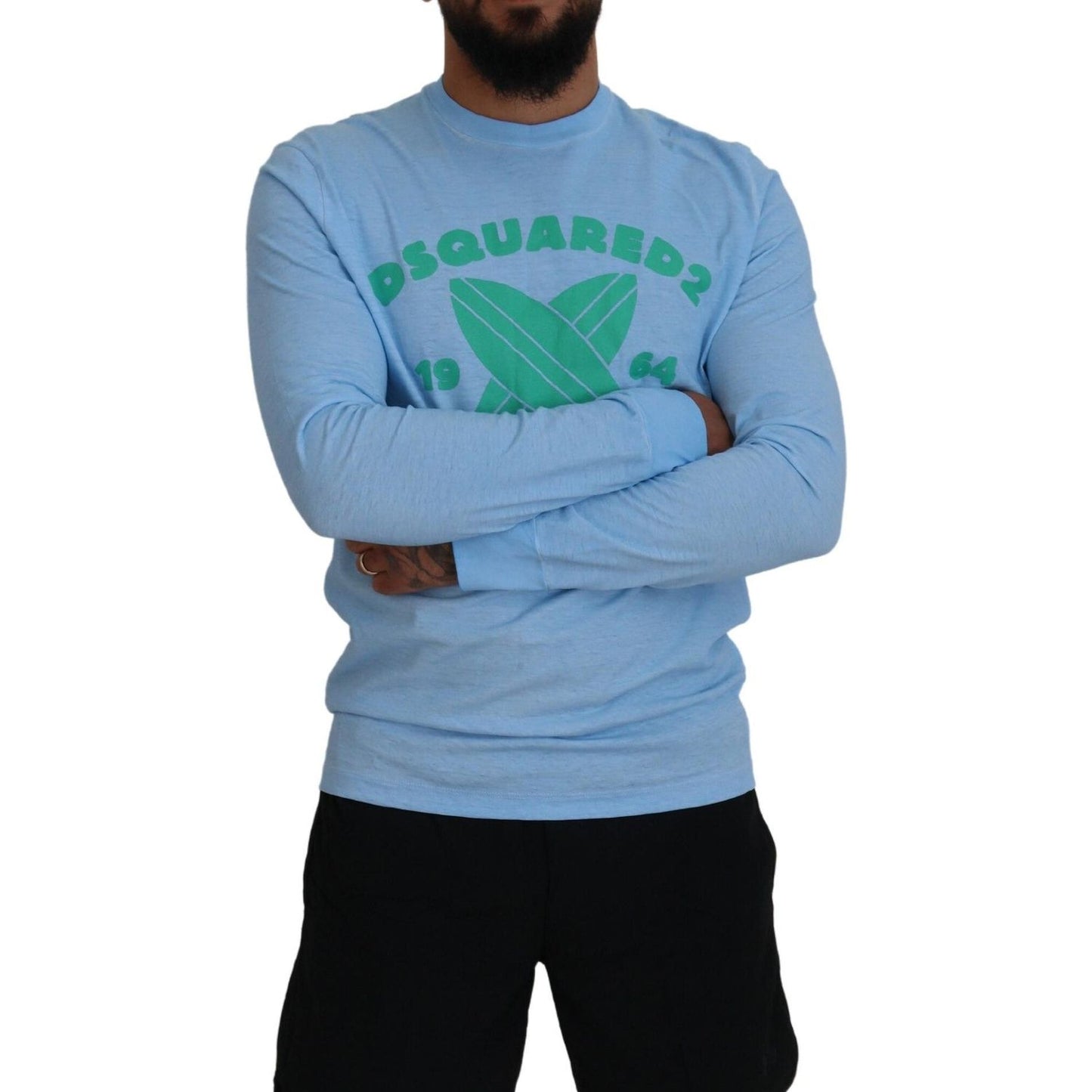 Dsquared² Light Blue Printed Long Sleeves Men Sweater Dsquared²