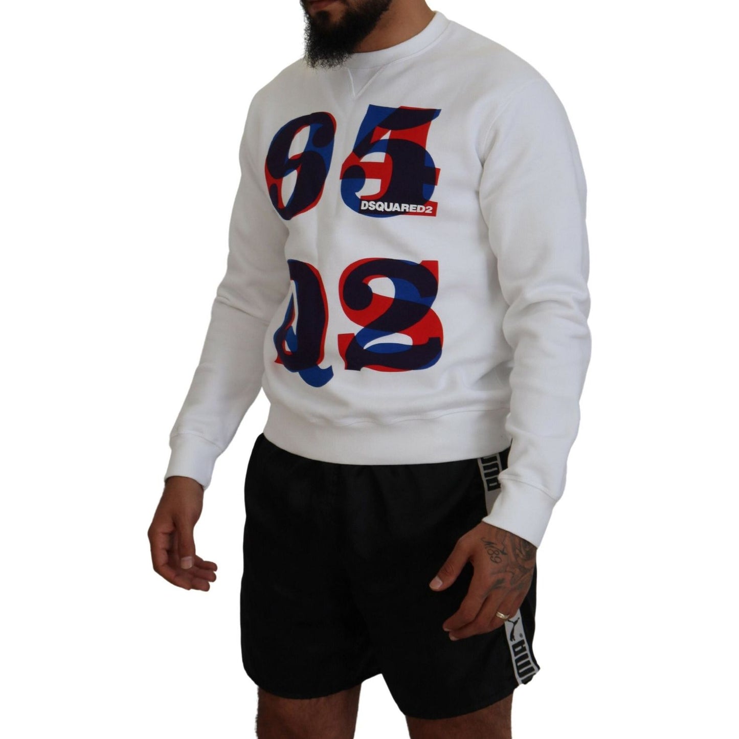 Dsquared² White Printed Long Sleeves Pullover Sweater Dsquared²