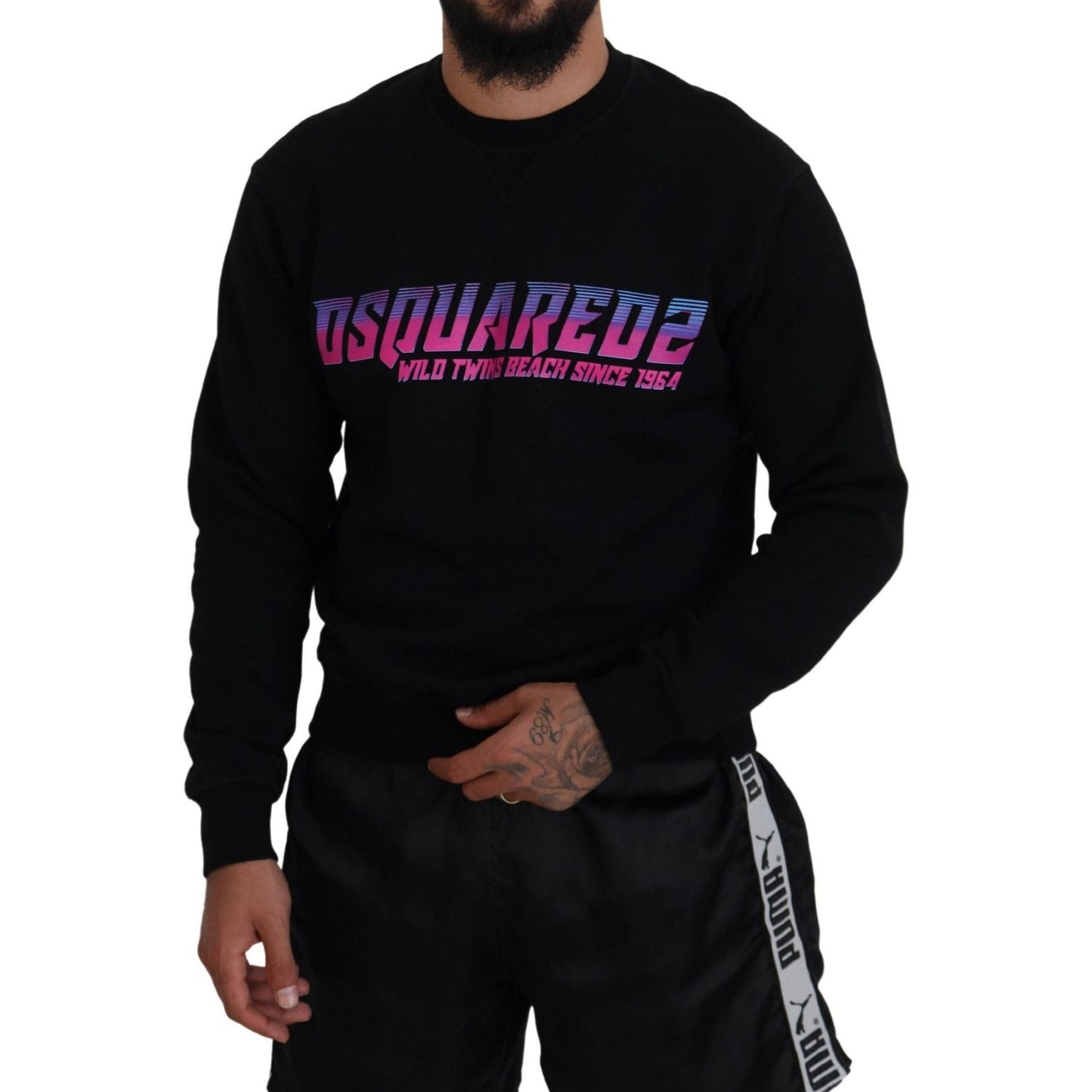 Dsquared² Black Logo Print Long Sleeves Men Pullover Sweater Dsquared²