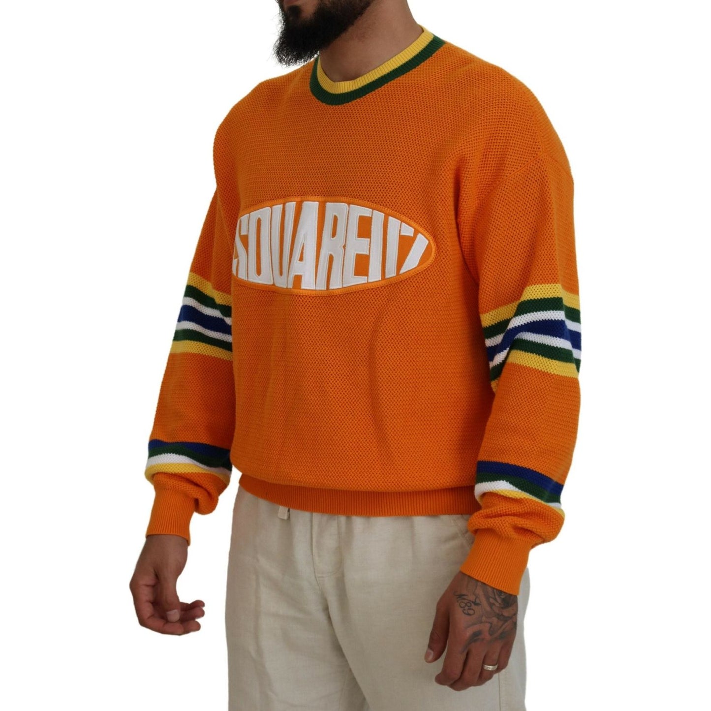 Dsquared² Orange Printed Long Sleeves Men Pullover Sweater Dsquared²