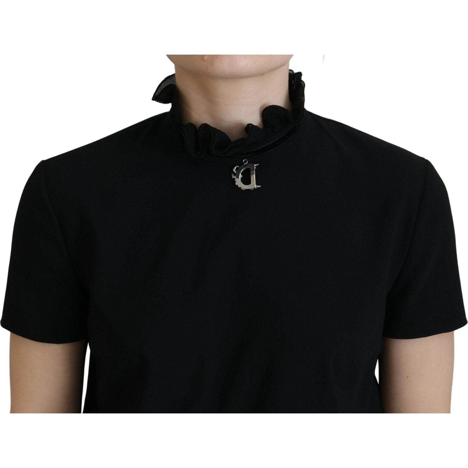 Dsquared² Black Polyester Short Sleeves Sheath Mini Dress