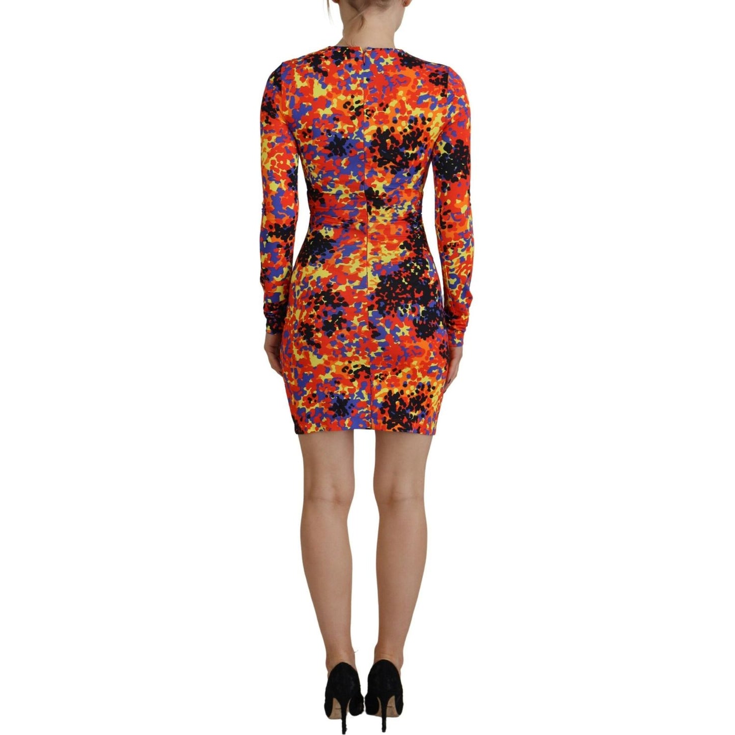 Dsquared² Multicolor Batik Open Belly Long Sleeves Dress Dsquared²