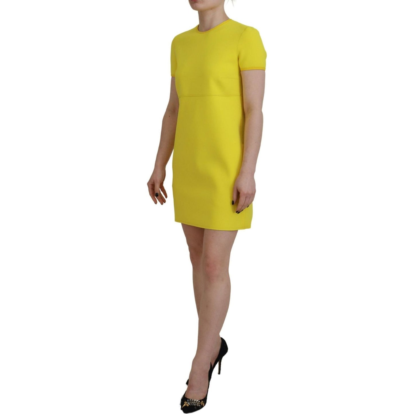 Dsquared² Yellow Nylon Short Sleeves Round Neck Mini Dress Dsquared²