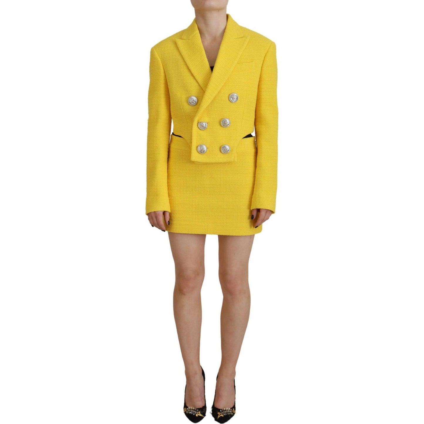 Dsquared² Yellow Double Breasted Mini Suit Blazer Skirt Set Dsquared²