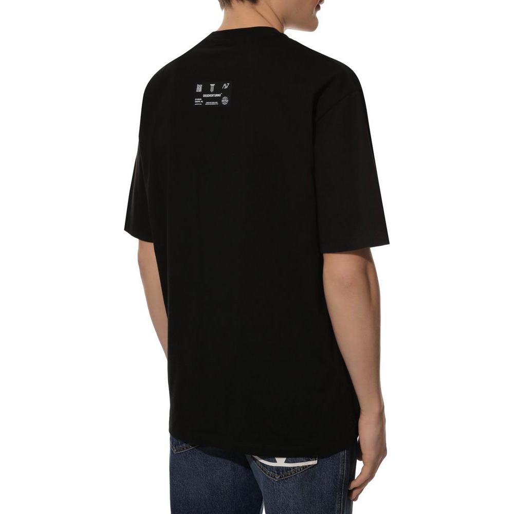 Diego Venturino Sleek Black Cotton T-Shirt with Signature Design Diego Venturino