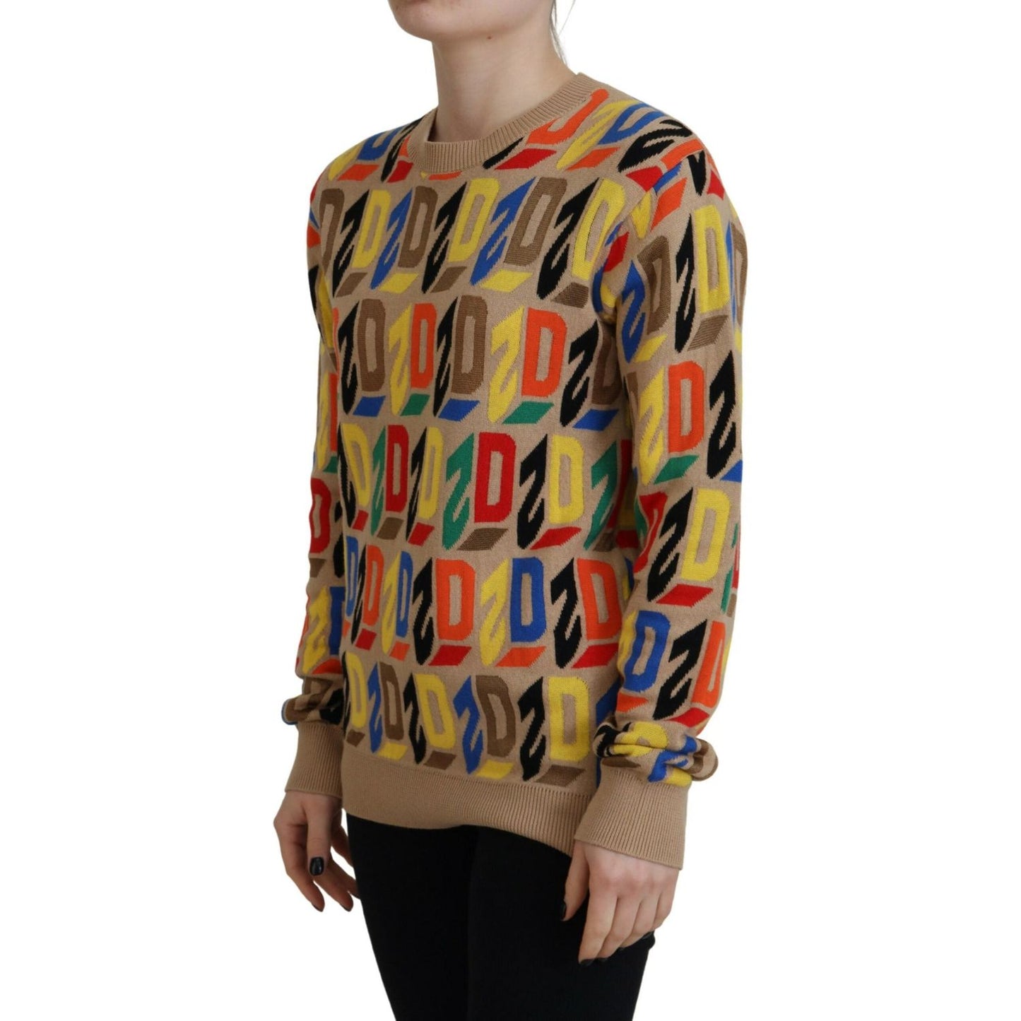 Dsquared² Brown Cotton Long Sleeve Crew Neck Printed Sweater Dsquared²