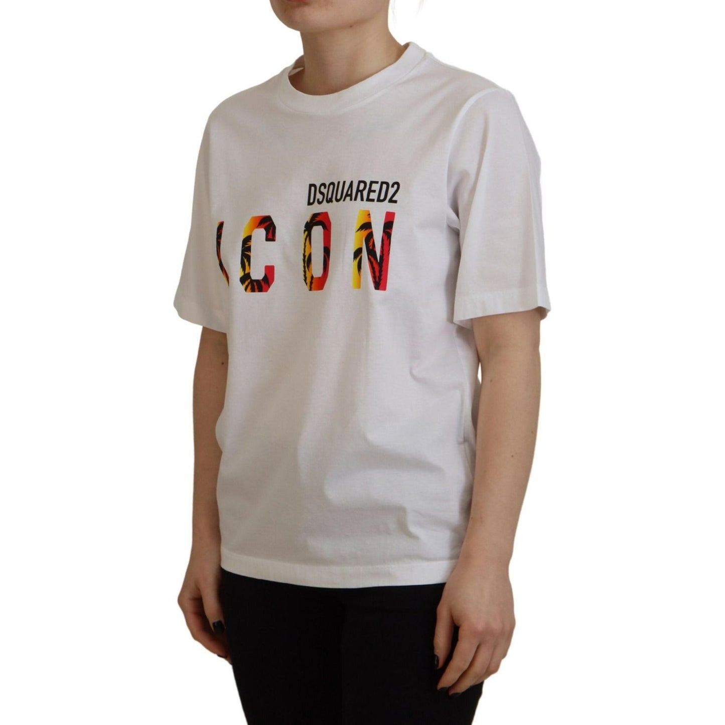 Dsquared² White Cotton Shiny Icon East Tee Crewneck T-shirt Dsquared²