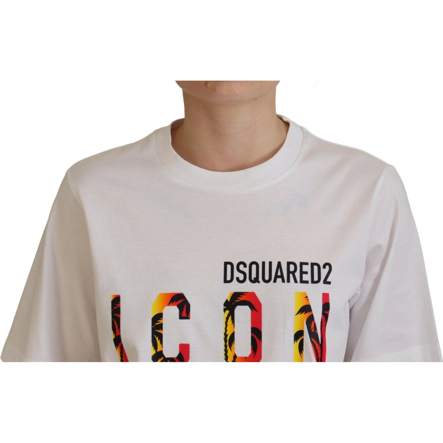 Dsquared² White Cotton Shiny Icon East Tee Crewneck T-shirt Dsquared²