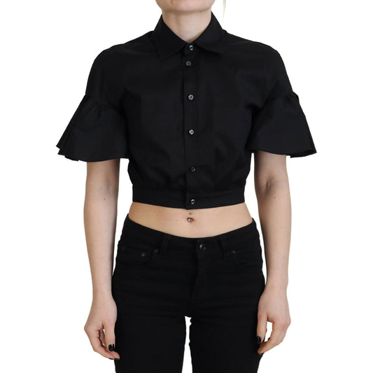 Dsquared² Black Collared Button Down Short Sleeve Cropped Top Dsquared²