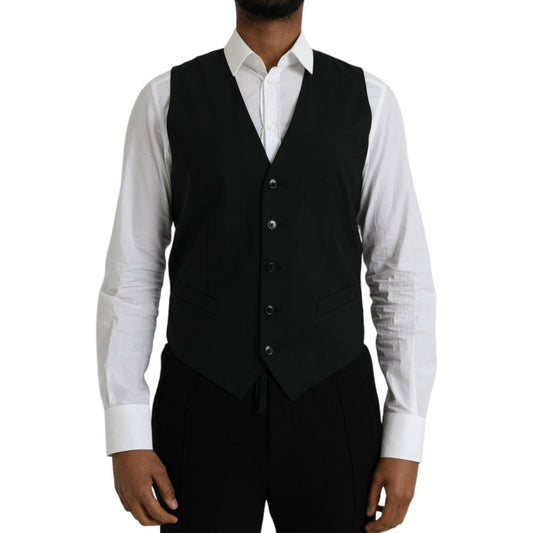 Dolce & Gabbana Black Wool Formal Dress Waistcoat Vest Dolce & Gabbana