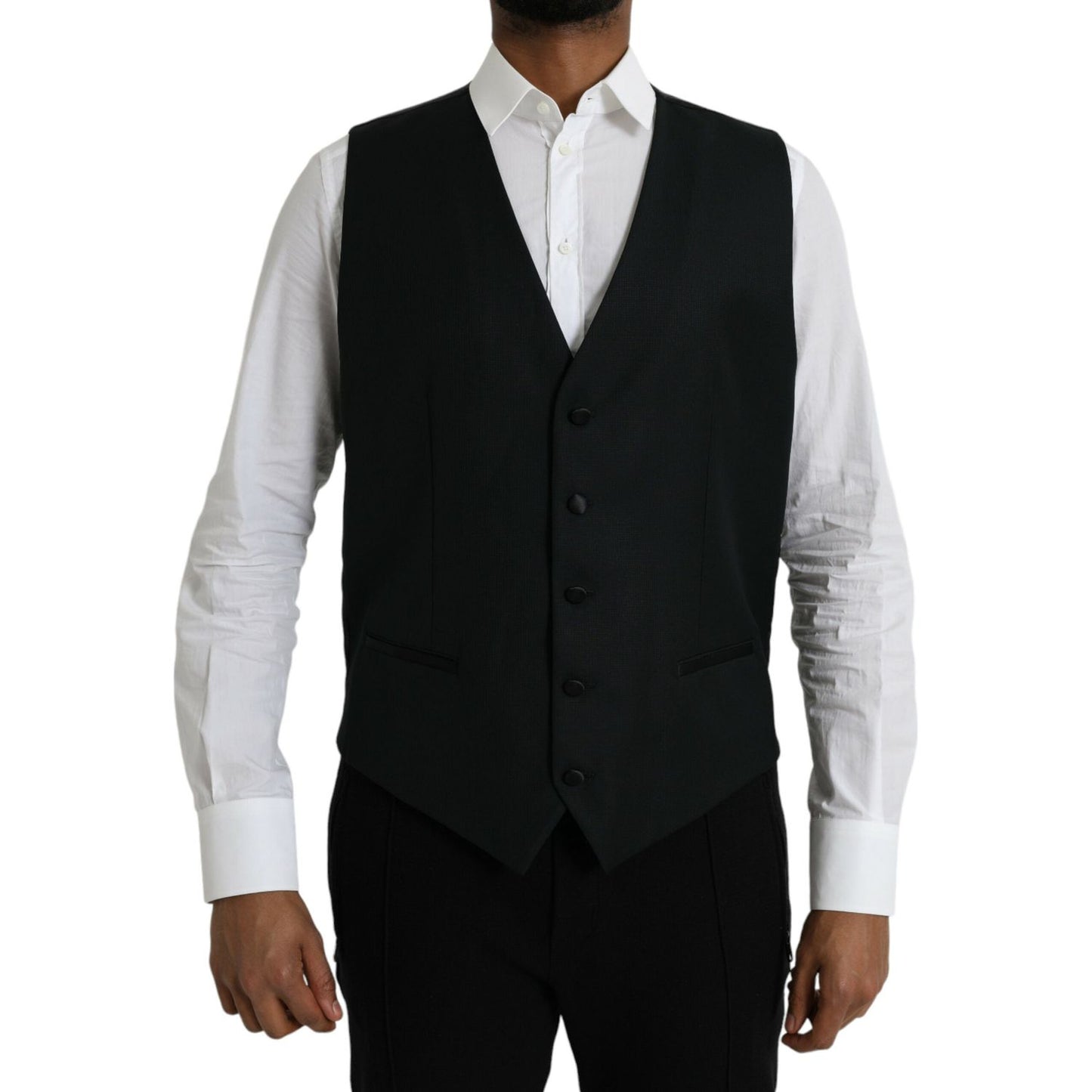 Dolce & Gabbana Black Wool Waistcoat Dress Formal Vest Dolce & Gabbana