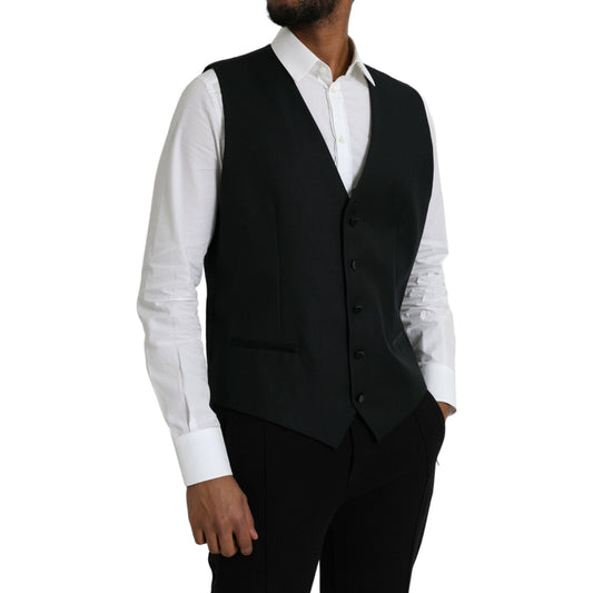 Dolce & Gabbana Black Wool Waistcoat Dress Formal Vest Dolce & Gabbana