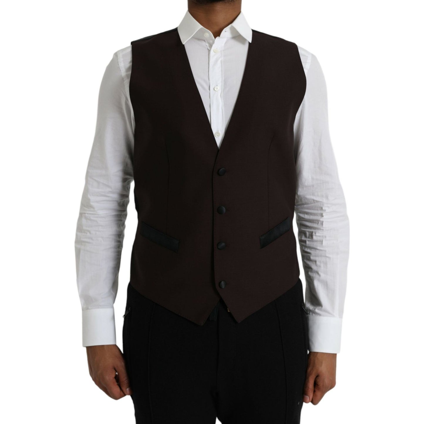 Dolce & Gabbana Brown Wool Waistcoat Dress Formal Vest Dolce & Gabbana