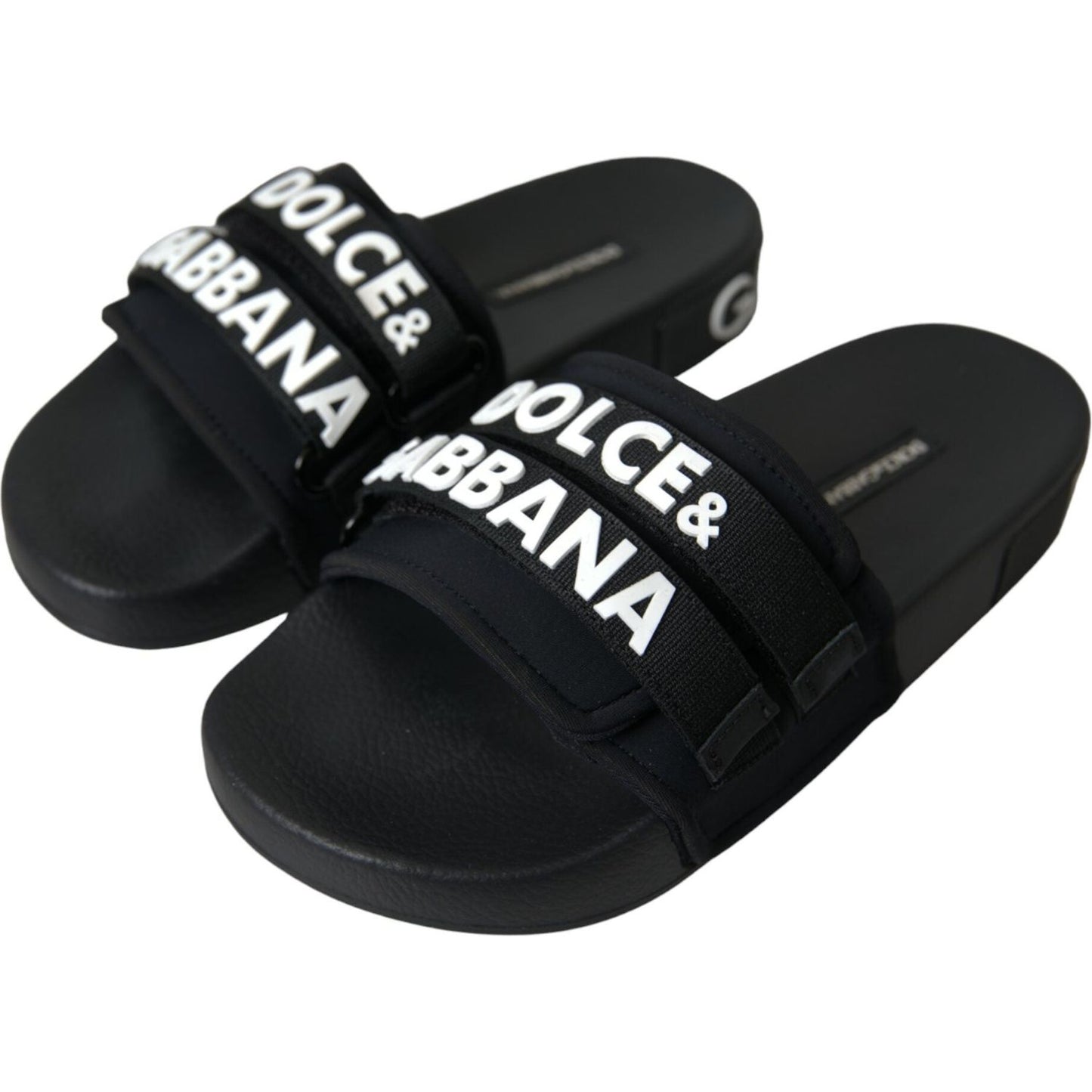 Dolce & Gabbana Black Neoprene Slides Flats Beachwear Shoes Dolce & Gabbana