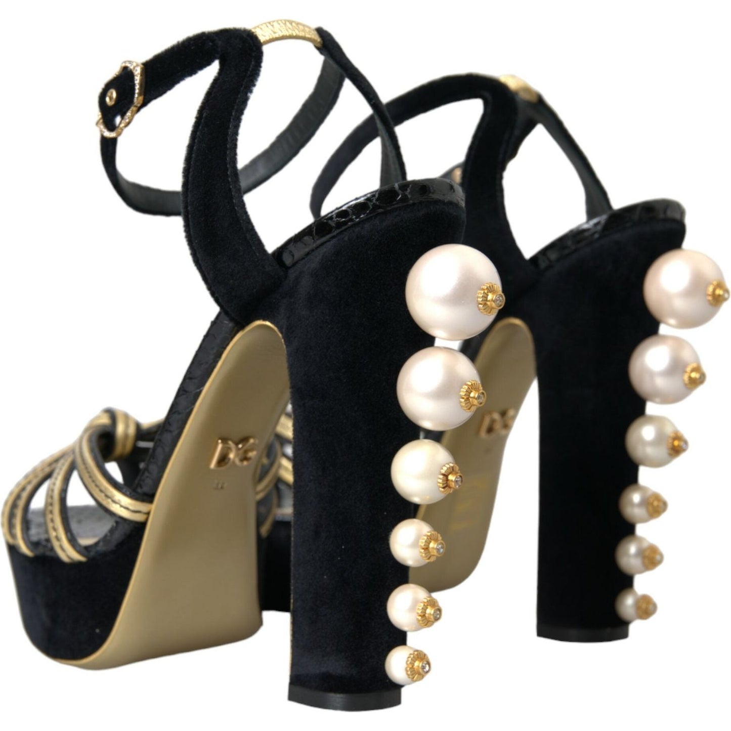 Dolce & Gabbana Black Gold Embellished Heels Sandals Shoes Dolce & Gabbana