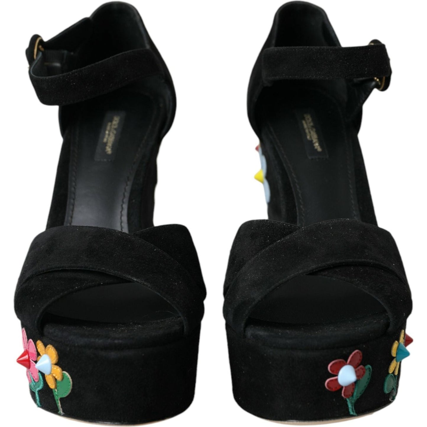 Dolce & Gabbana Black Floral Ankle Strap Heels Sandals Shoes Dolce & Gabbana