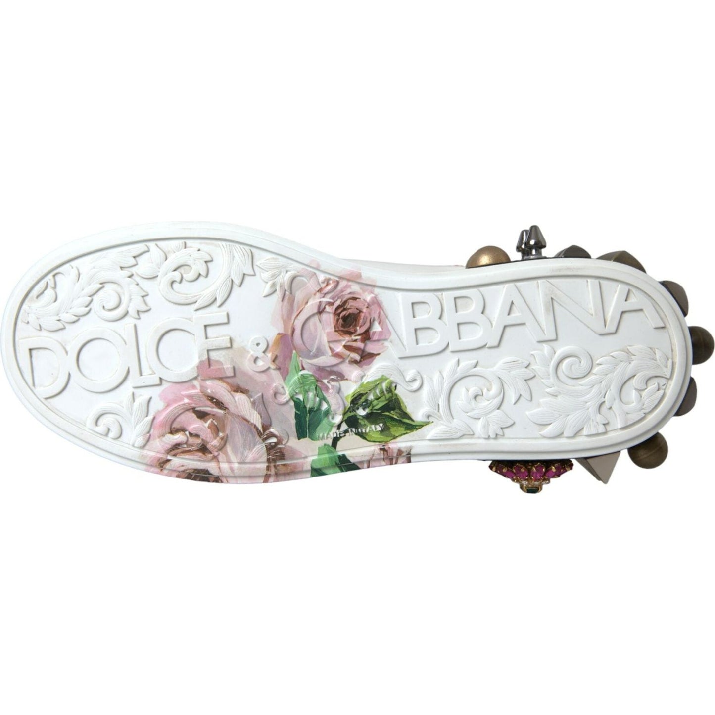 Dolce & Gabbana White Leather Crystal Roses Floral Sneakers Shoes Dolce & Gabbana