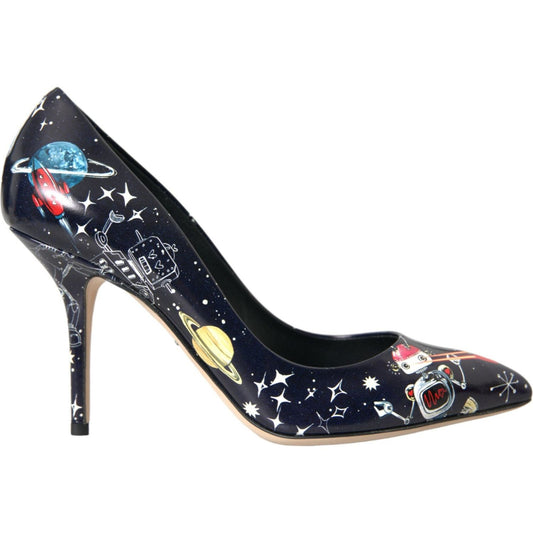 Dolce & Gabbana Blue Space Robot Leather Heels Pumps Shoes Dolce & Gabbana