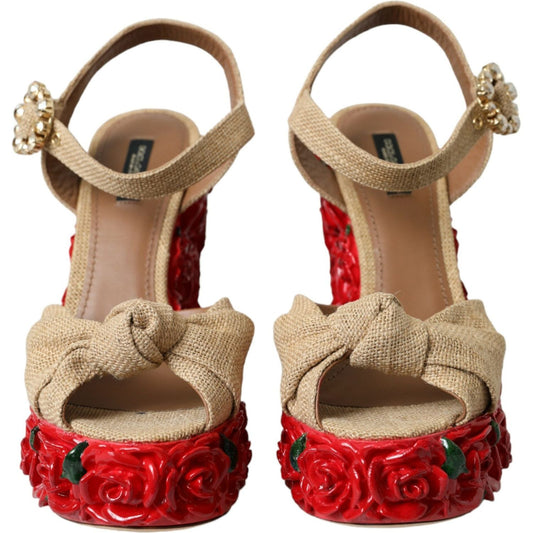 Dolce & Gabbana Red Roses Crystal Platform Sandals Shoes Dolce & Gabbana