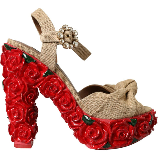 Dolce & Gabbana Red Roses Crystal Platform Sandals Shoes Dolce & Gabbana