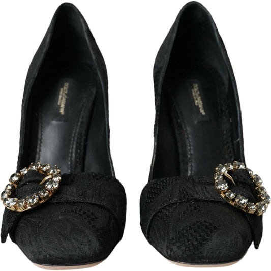 Dolce & Gabbana Black Brocade Crystals Heels Pumps Shoes Dolce & Gabbana