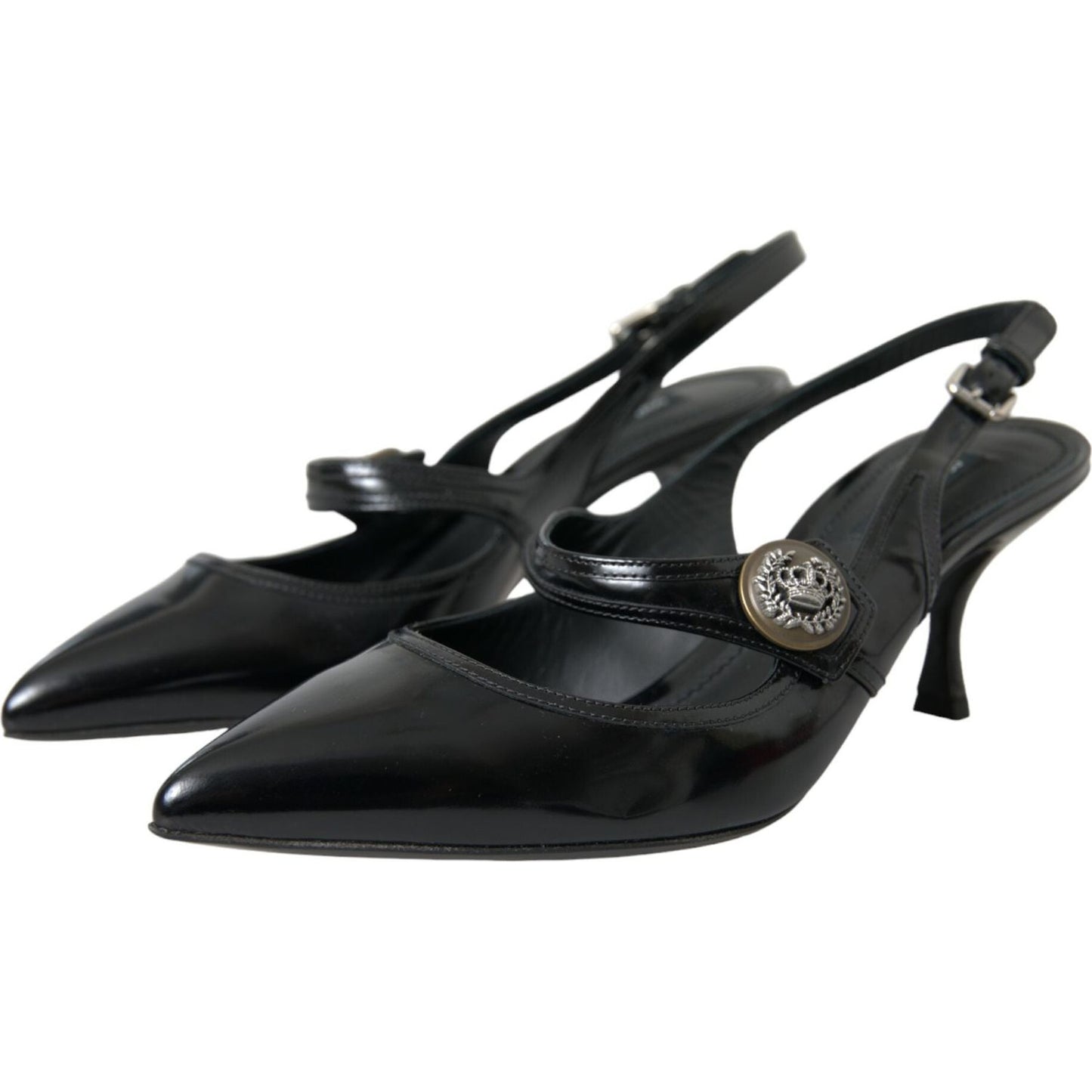 Dolce & Gabbana Black Leather Embellished Slingbacks Shoes Dolce & Gabbana