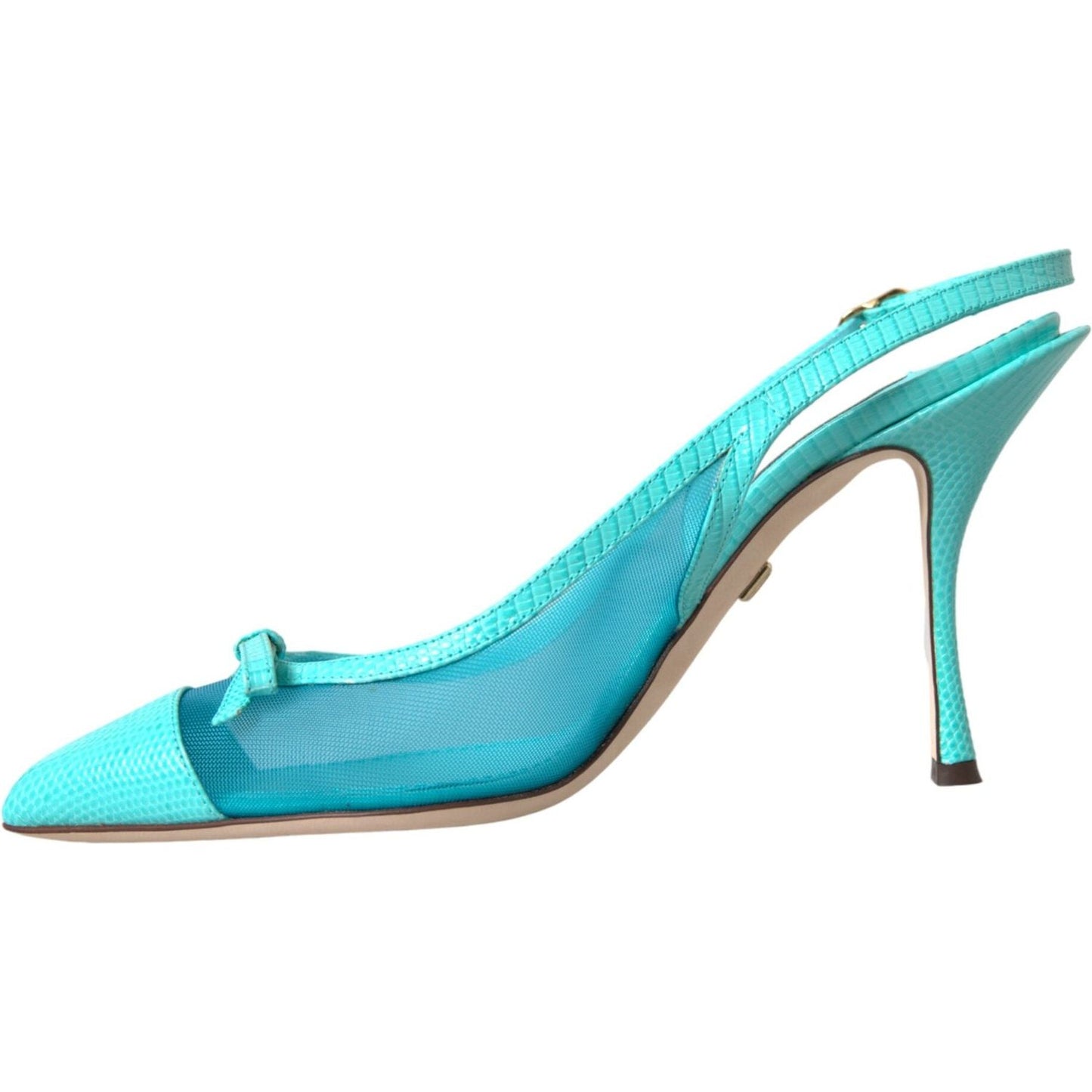 Dolce & Gabbana Blue Leather Mesh High Heels Slingback Shoes Dolce & Gabbana