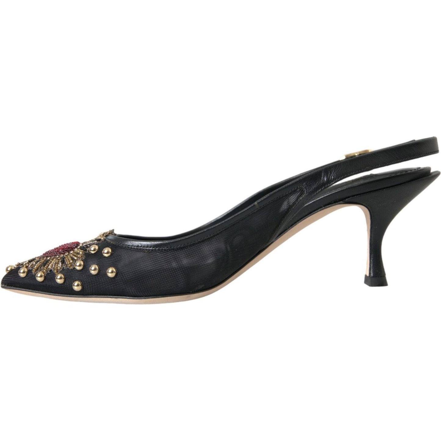 Dolce & Gabbana Black Mesh Embellished Heel Slingbacks Shoes Dolce & Gabbana