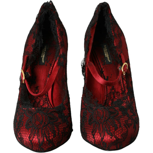 Dolce & Gabbana Red Black Floral Lace Mary Jane Pumps Shoes Dolce & Gabbana