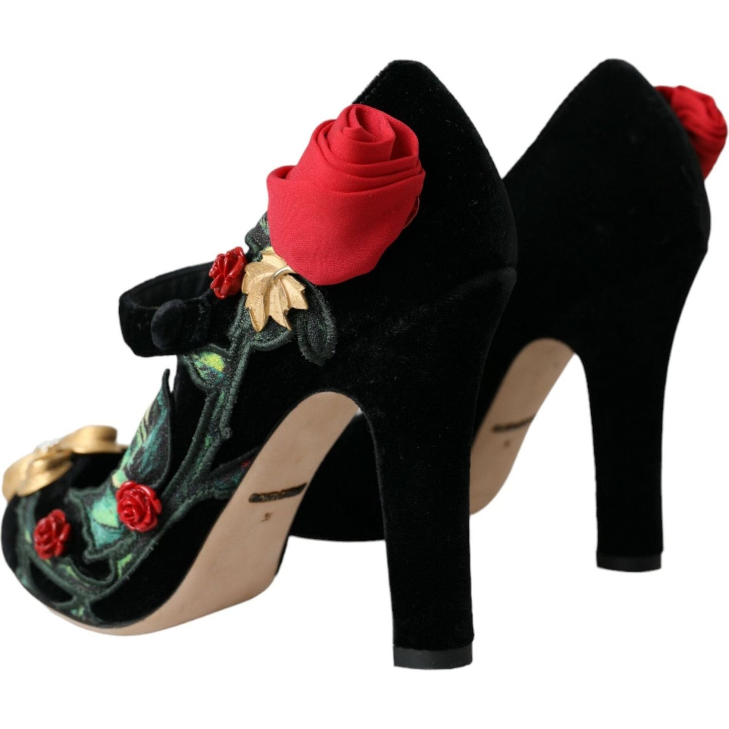 Dolce & Gabbana Black Roses Crystal Brooch Mary Jane Shoes Dolce & Gabbana