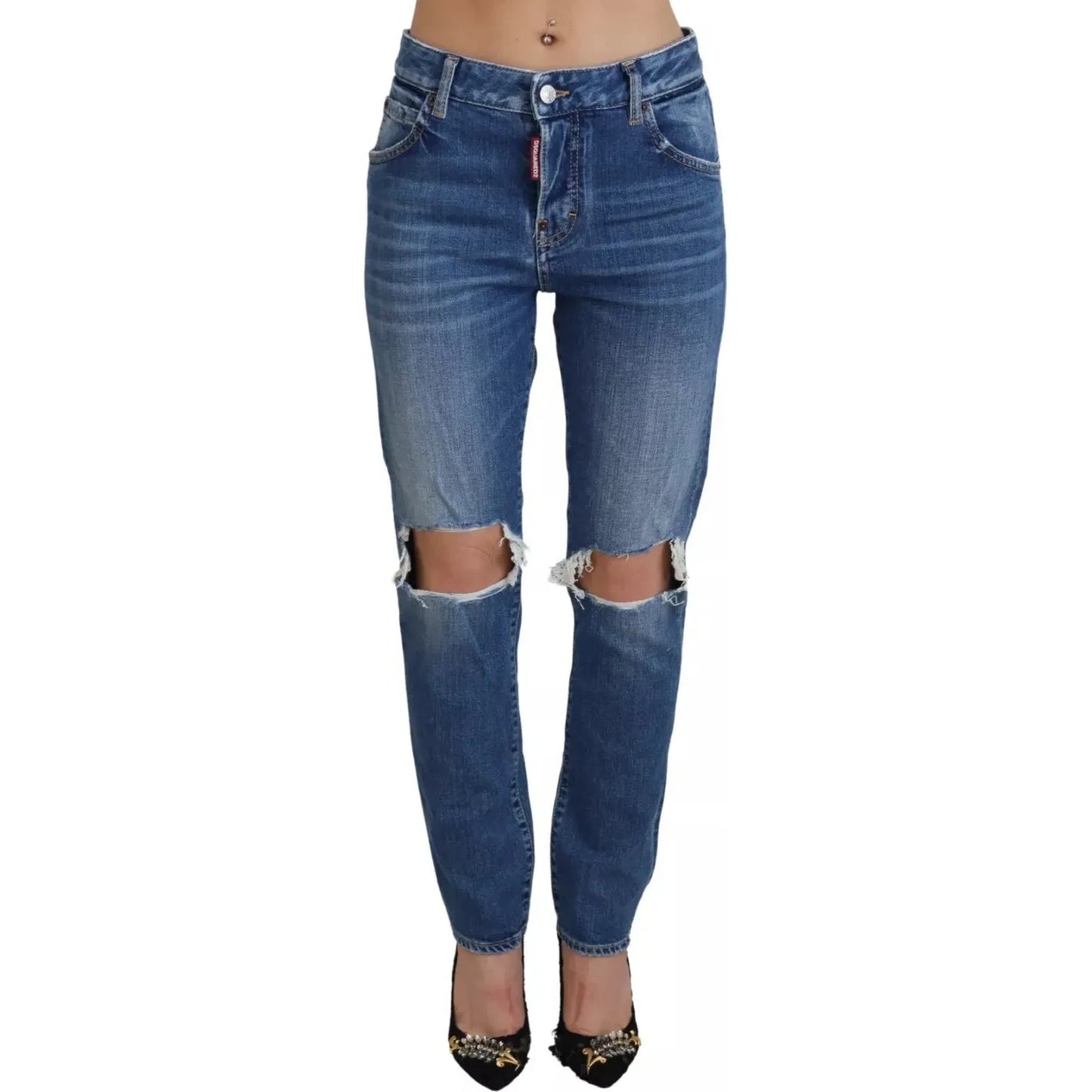 Dsquared² Cool Girl Blue Distressed Mid Waist Denim Jeans Dsquared²