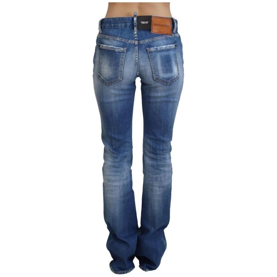 Dsquared² Blue Washed Cotton Mid Waist Flared Denim Jeans Dsquared²