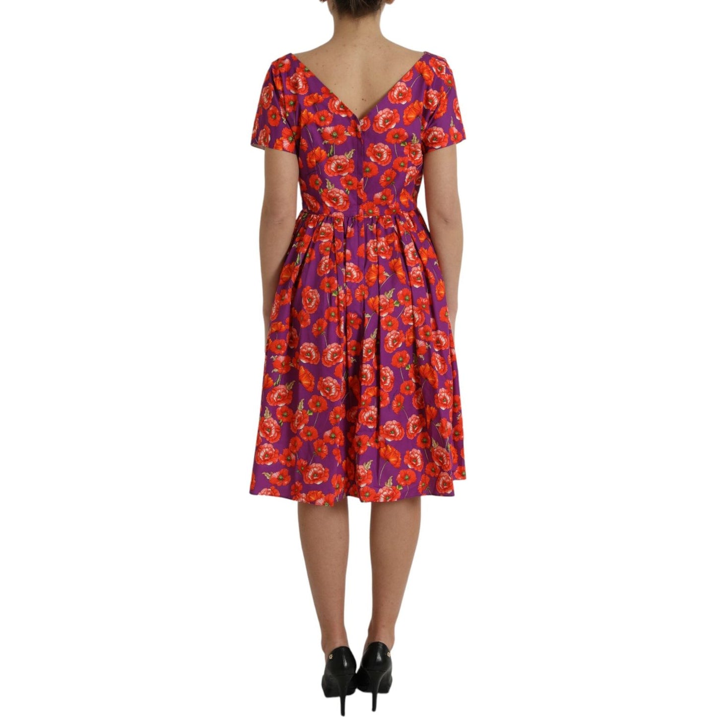 Dolce & Gabbana Multicolor Floral Cotton A-line Knee Length Dress Dolce & Gabbana